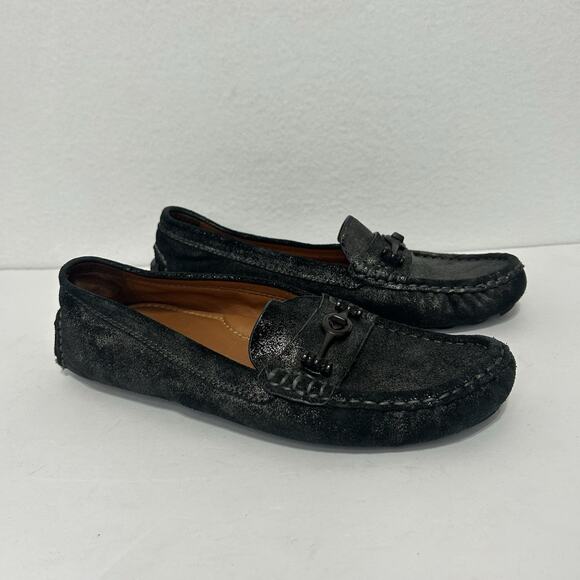 Coach Crosby Driving Shoes Womens 9.5B Loafer Black Suede Slip On Comfort Casual - Picture 2 of 7